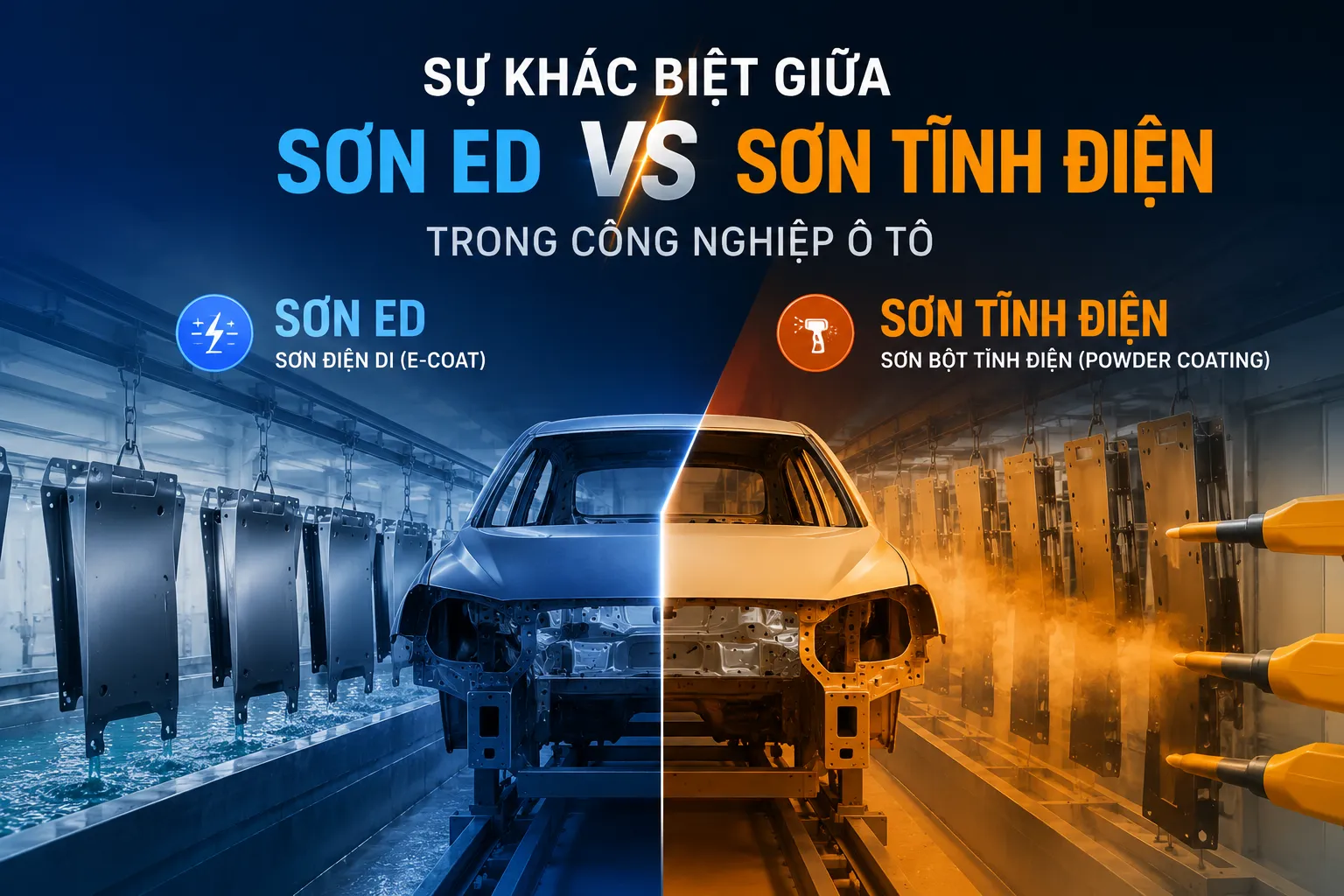 Sự khác biệt giữa Sơn ED và Sơn Tĩnh Điện trong công nghiệp ô tô
